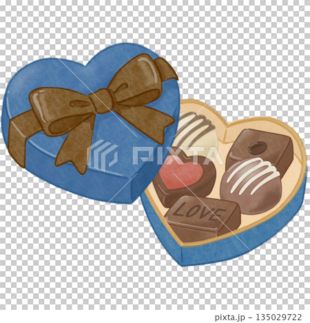 ホワイトデー ハート型 プレゼントボックス 青 リボン 茶色 135029722