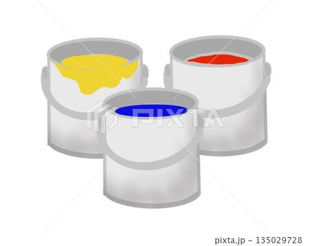 赤と青と黄色の塗料が入ったバケツのイラスト 135029728