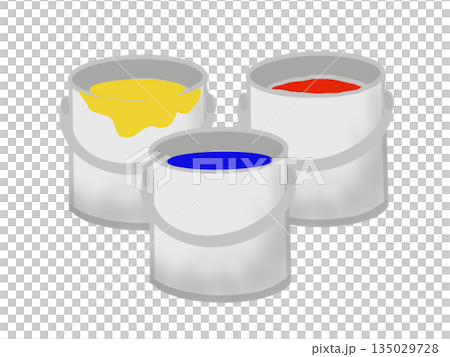 赤と青と黄色の塗料が入ったバケツのイラスト 135029728