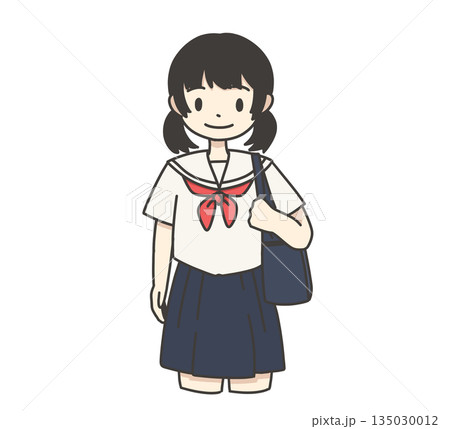 スクールバッグを持ったセーラー服の女の子(二つ結び)のイラスト スクールバッグを持ったセーラー服の女の子(二つ結び)のイラスト 135030012
