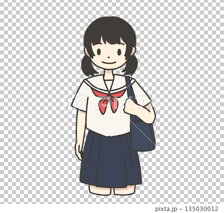スクールバッグを持ったセーラー服の女の子(二つ結び)のイラスト スクールバッグを持ったセーラー服の女の子(二つ結び)のイラスト 135030012