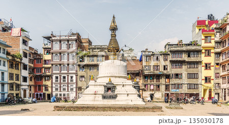 View at the stupa in small square in Kathmandu, Nepal. 135030178