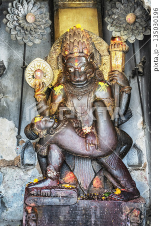 Kathmandu Taleju Temple stone Statue of Hanuman and Siva Nepal 135030196