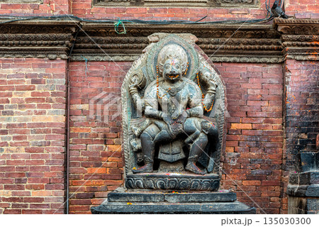 Hindu shrine statue during Dashain holiday, Patan Durbar Square, Nepal Hindu shrine statue during Dashain holiday, Patan Durbar Square, Nepal 135030300