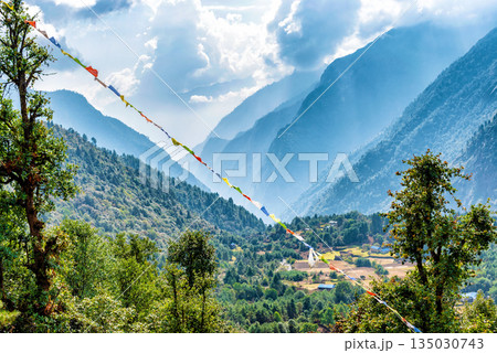The valleys on the trek to Phakding in Nepal. The valleys on the trek to Phakding in Nepal. 135030743