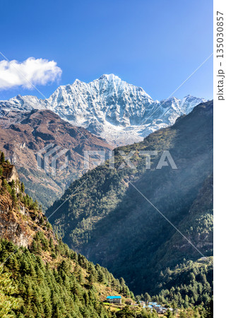 Himalayan mountains landscape on the trek to Everest Base Camp in Nepal. Himalayan mountains landscape on the trek to Everest Base Camp in Nepal. 135030857