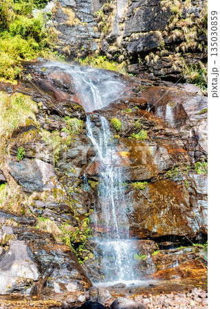 Waterfalls when crossing the river on Everest Base Camp Trek , Nepal. 135030859