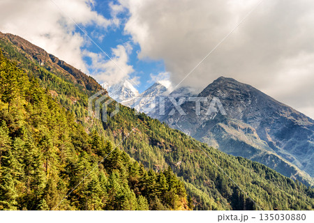 Himalayan mountains landscape on the trek to Everest Base Camp in Nepal. 135030880