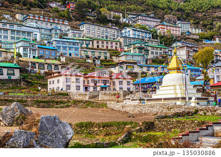 Colorful houses on the hill in Namche Bazar, Nepal. 135030886