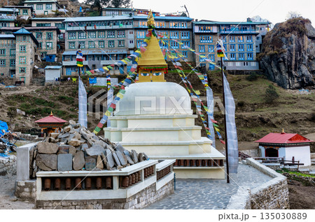 Stupa at the entrance to Namche Bazaar in Nepal Stupa at the entrance to Namche Bazaar in Nepal 135030889
