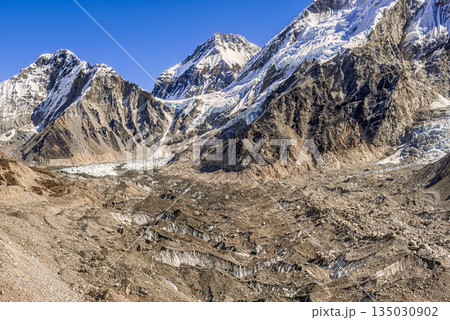 Himalayas peaks Lingtren, Khumbutse, over Khumbu Glacier in Nepal Himalayas peaks Lingtren, Khumbutse, over Khumbu Glacier in Nepal 135030902