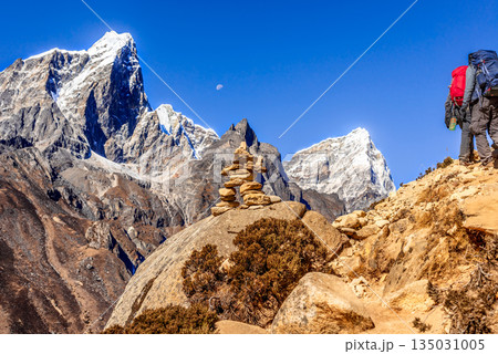 Pheriche valley view with Himalayan mountain peaks, Dingboche, Nepal. Pheriche valley view with Himalayan mountain peaks, Dingboche, Nepal. 135031005