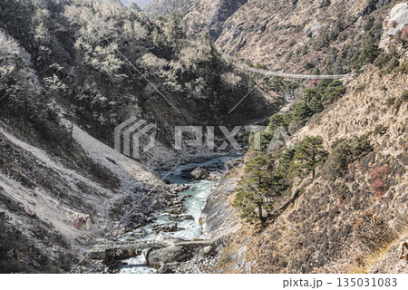Imja Khola river landscape on Everest Base Camp Trek in Nepal. Imja Khola river landscape on Everest Base Camp Trek in Nepal. 135031083