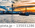 Sunset over the Rhine river with bridge and Dusseldorf city scape, Germany 135031286