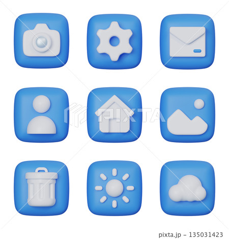 Blue square User Interface 3D Icon Set 135031423
