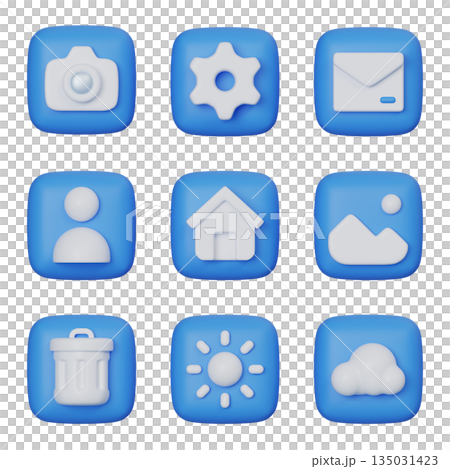 Blue square User Interface 3D Icon Set 135031423