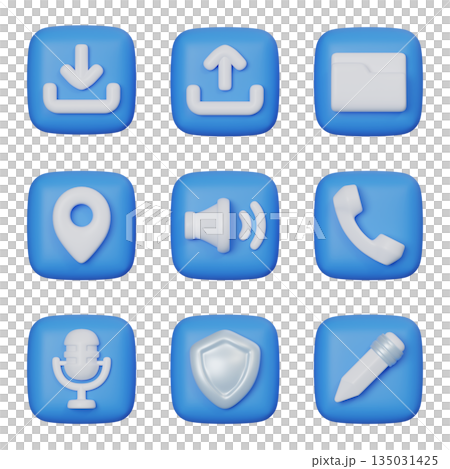 Blue square User Interface 3D Icon Set Blue square User Interface 3D Icon Set 135031425