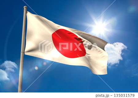 Japan national flag on flagpole 135031579