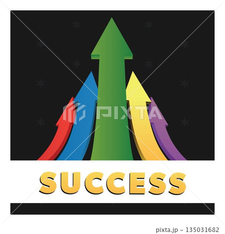Image of success text with arrows pointing up on black background Image of success text with arrows pointing up on black background 135031682