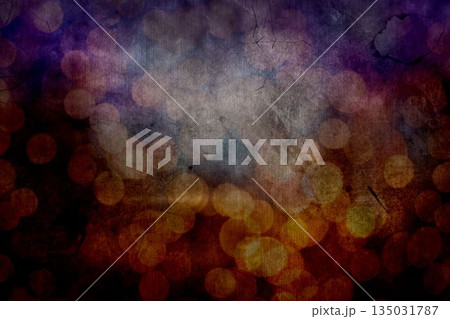 Grungy bokeh pattern is showing textured illustration with scratched overlay and warm cool tones 135031787