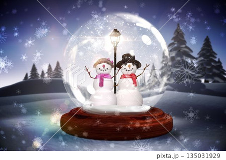 Digitally generated Snowman in a snow globe Digitally generated Snowman in a snow globe 135031929