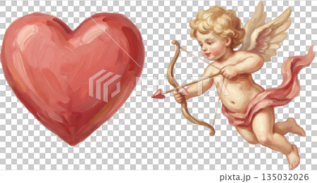 復古情人節主題面料，帶有一個大愛心圖案 135032026