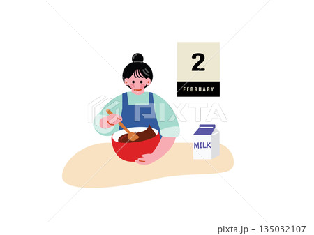 バレンタインチョコを作る女の子 135032107