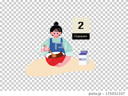 バレンタインチョコを作る女の子 135032107