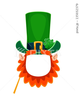 St Patricks leprechaun top hat and beard photo booth mask. Irish carnival vector mask, St Patrick holiday prop. Ireland party kids photo booth costume element with leprechaun green hat, beard and ears St Patricks leprechaun top hat and beard photo booth mask. Irish carnival vector mask, St Patrick holiday prop. Ireland party kids photo booth costume element with leprechaun green hat, beard and ears 135032379