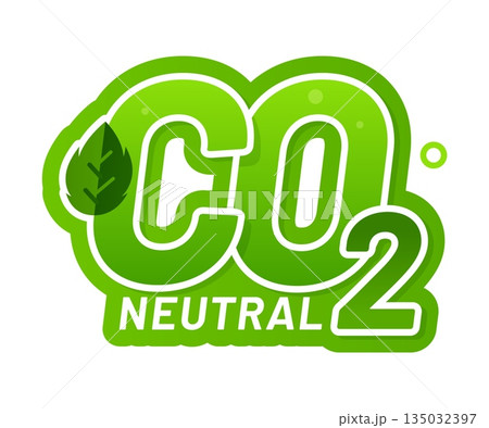 Co2 carbon neutral logo icon, zero dioxide emission pictogram label. Climate environment stamp for certificate. Green eco friendly recycle, reuse and reduction sustainable seal with green leaf Co2 carbon neutral logo icon, zero dioxide emission pictogram label. Climate environment stamp for certificate. Green eco friendly recycle, reuse and reduction sustainable seal with green leaf 135032397