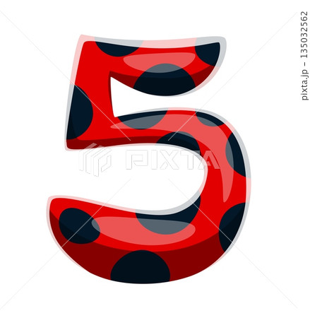 Ladybug insect font type cartoon number 5 five. Red ladybird font figure, cute insect typography vector digit. Spring lady bug type numeral symbol or garden ladybug beetle typeface number 135032562