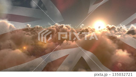 Digital composite image of British flag and clouds Digital composite image of British flag and clouds 135032721