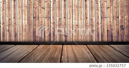 Empty shelf on brown wall 135032757