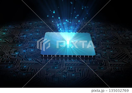 Shiny square on black circuit board 135032769