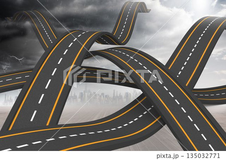 Bumpy roads crossing backdrop Bumpy roads crossing backdrop 135032771