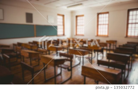 Wooden chairs and tables in classroom 135032772