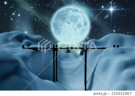 Bridge over snow covered mountain against full moon 135032867