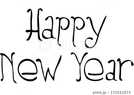 Decorative black cursive Happy New Year text is being shown on flat design background, copy space Decorative black cursive Happy New Year text is being shown on flat design background, copy space 135032873