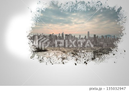 Splash on wall revealing cityscape 135032947