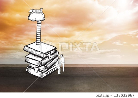 Graphic of a pile of books in landscape 135032967