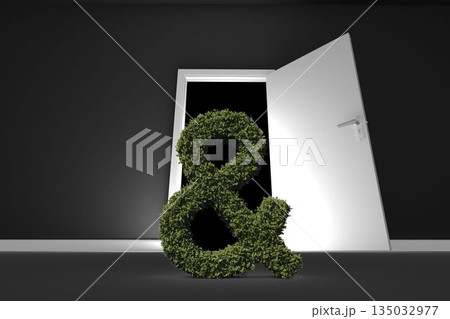 Ampersand of topiary against open door Ampersand of topiary against open door 135032977