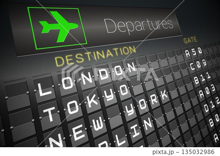 Black departures board for major cities 135032986