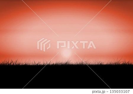 Digitally generated Red sky over grass 135033107