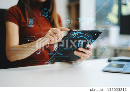Network security. business using digital tablet and computer with digital padlock for data protection, internet technology Network security. business using digital tablet and computer with digital padlock for data protection, internet technology 135033211