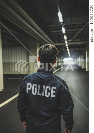 地下駐車場で警備員 135033720