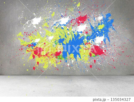 Splashes of color on grey wall Splashes of color on grey wall 135034327
