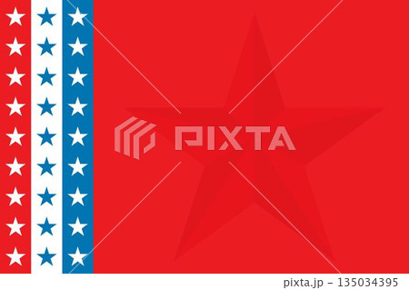 Showing flat art with red field embossed star, three stripes with six stars, transparent background 135034395