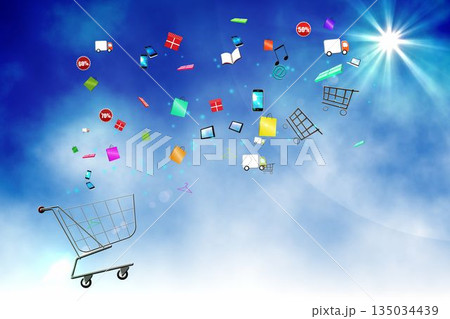 Floating application icons with trolley Floating application icons with trolley 135034439