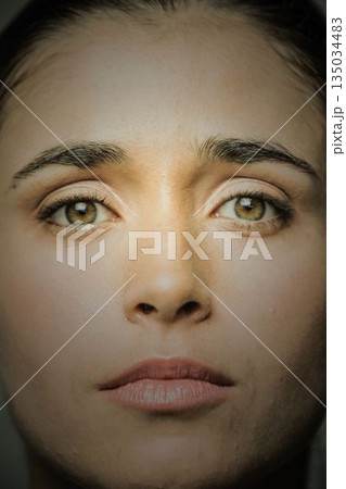 Close-up portrait of sad young woman Close-up portrait of sad young woman 135034483