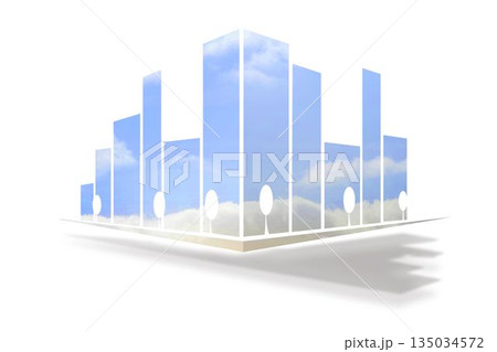 Abstract skyline corner is showing mirrored prisms and trees in vector art, copy space Abstract skyline corner is showing mirrored prisms and trees in vector art, copy space 135034572